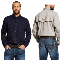 ARIAT FR Solid Vent Work Shirt in Gray/Navy