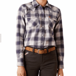 ARIAT Women's FR Heritage Navy Plaid Western Work Shirt
