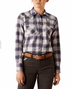 ARIAT Women's FR Heritage Navy Plaid Western Work Shirt